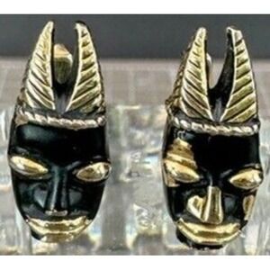 Vintage Cuff Links Blackamore Gold Tone Enameled Swank 1"